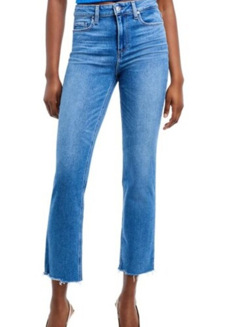 Paige Cindy High Rise Straight Leg Cropped Raw Hem Jean In Roxanne Wash